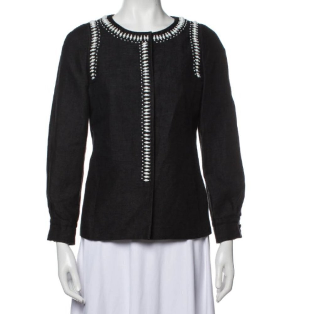 Emilio Pucci Dark Blue Shell Beaded Designer Evening Linen Jacket size 12